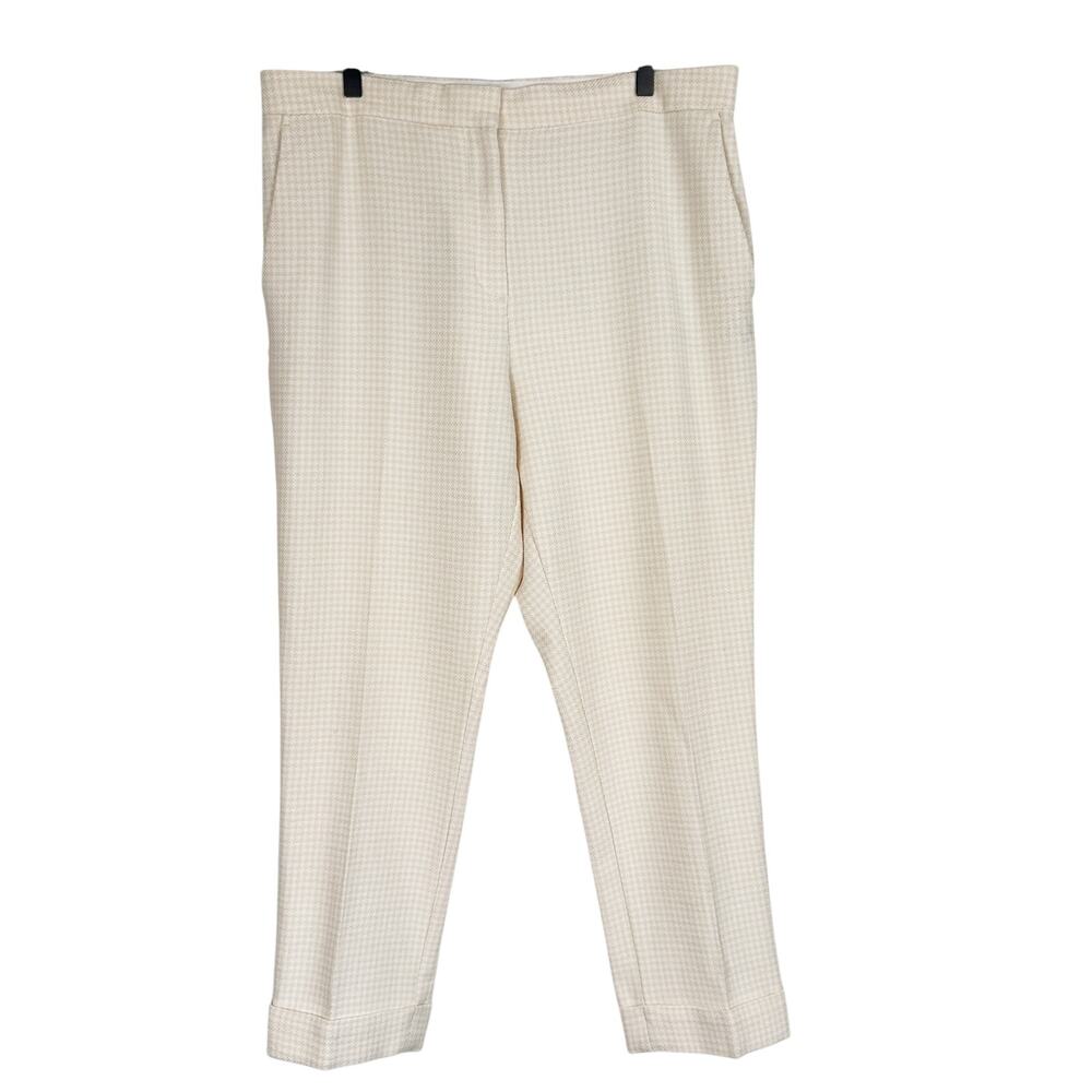 Ann Taylor Woven Houndstooth Dress Pants Cuffed High Rise Cream - 14
